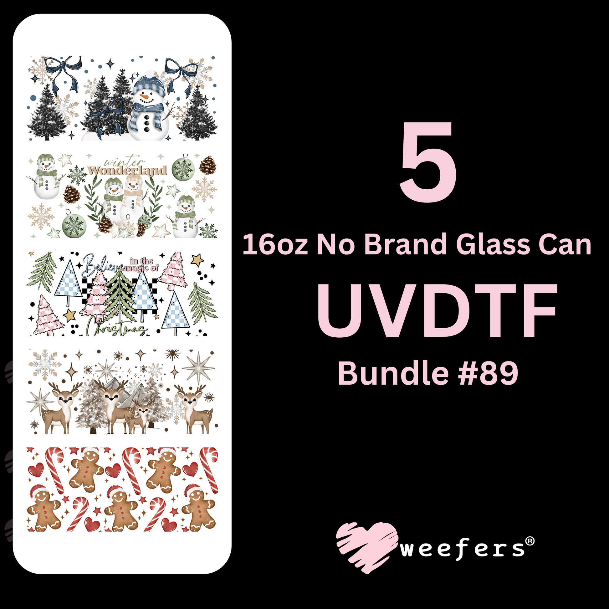 Christmas 16oz Glass Can UV DTF Full Wrap Bundle #89 - Weefers