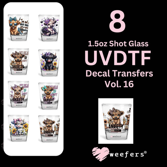 (8) Cute Highlander Cow 1.5oz Shot Glass UV DTF Wraps - Decals Bundle - Vol. 16 - Weefers