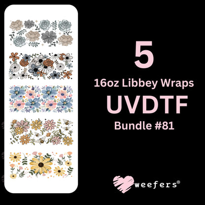 UVDTF Flowers Collection Bundle #81 16oz Libbey Glass Can UVDTF Full Wrap - Weefers