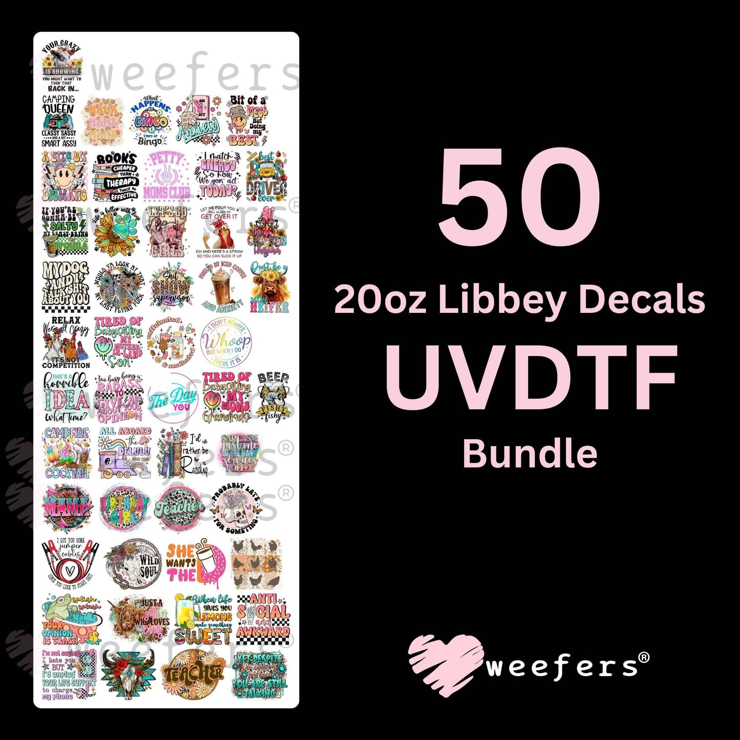 (50) WHOLESALE Bundle #49 20oz Libbey Glass Can UV DTF or Sublimation Wrap - Decal Transfers - Weefers