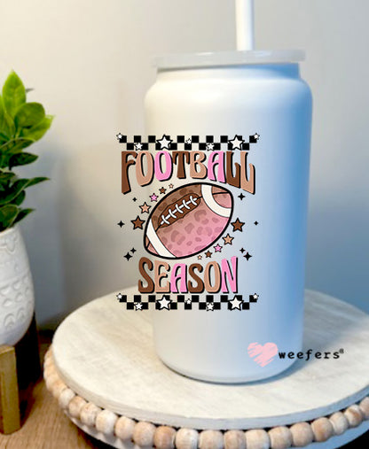 Football Season Pink and Brown 16oz Libbey Glass Can UV DTF Decal Transfer - Weefers