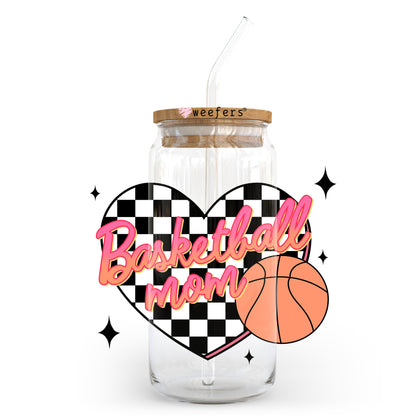 Basketball Mom Heart Checkered 20oz Libbey Glass Can, 34oz Hip Sip, 40oz Tumbler, 24oz Cold Cup UV DTF or Sublimation Decal Transfer - Weefers