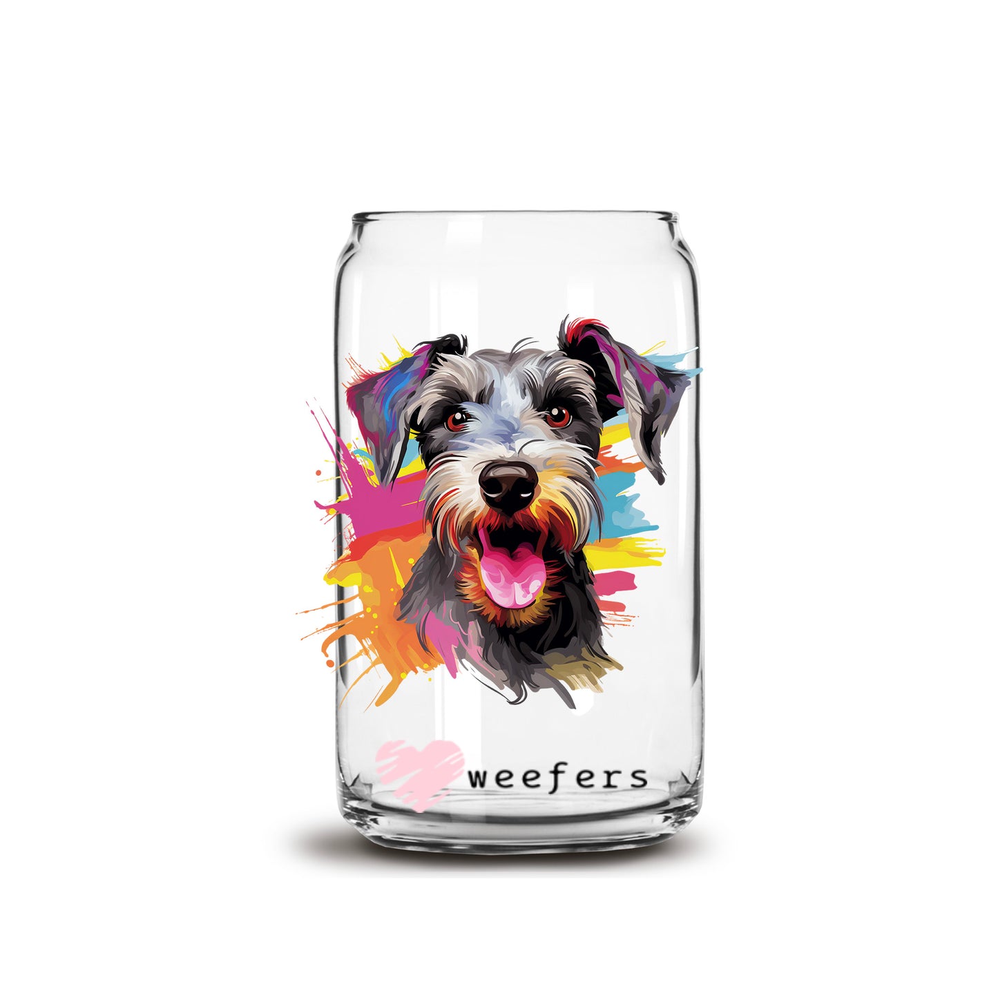 Miniature Schnauzer Colorful Watercolor 16oz Libbey Glass Can UV DTF or Sublimation Wrap - Decal - Weefers