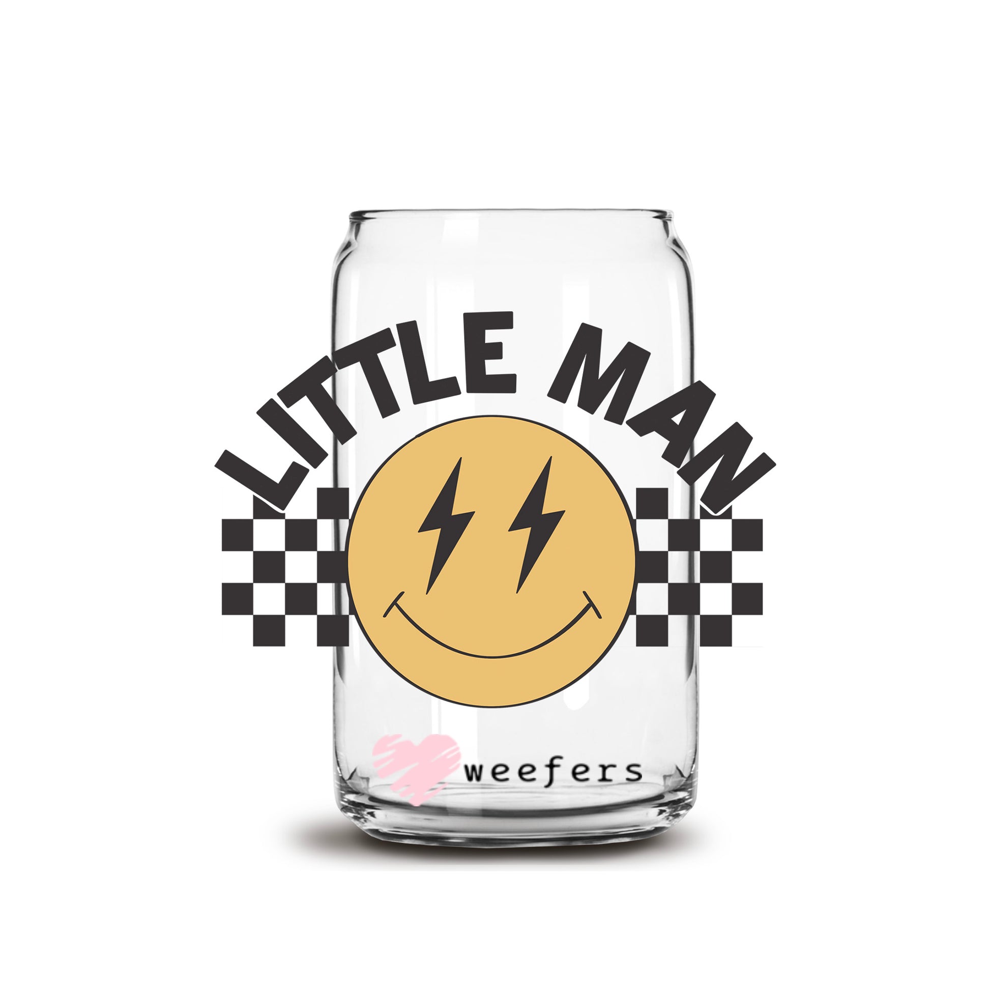 Little Man Happy Face 16oz Libbey Glass Can UV DTF or Sublimation Wrap - Decal Transfer - Weefers