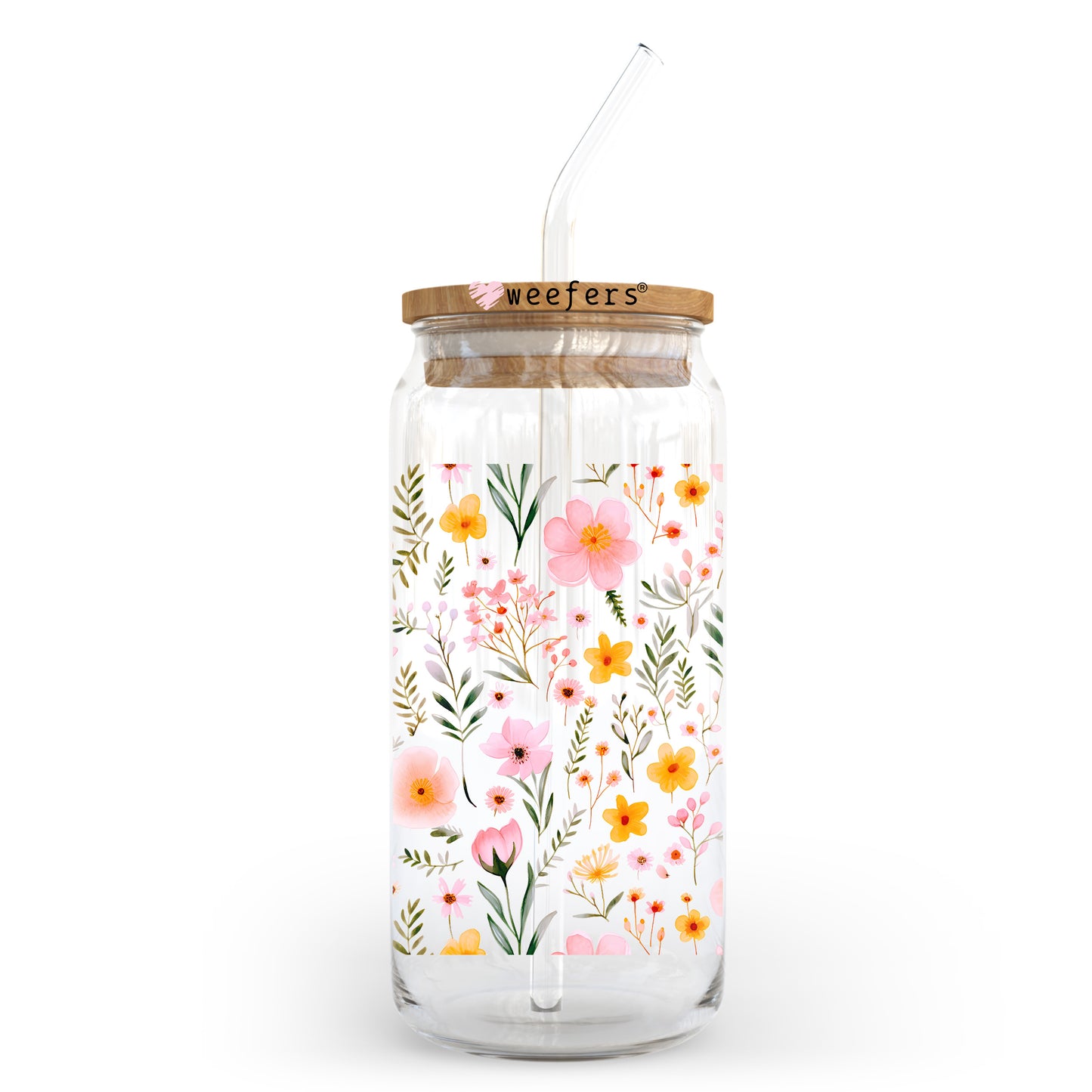 Dainty Pink Flowers 20oz Libbey Glass Can UV DTF or Sublimation Wrap - Decal - Weefers