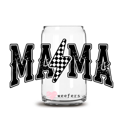 Mama Checkered Lightning Bolt 16oz Libbey Glass Can UV DTF or Sublimation Wrap Decal Transfer - Weefers