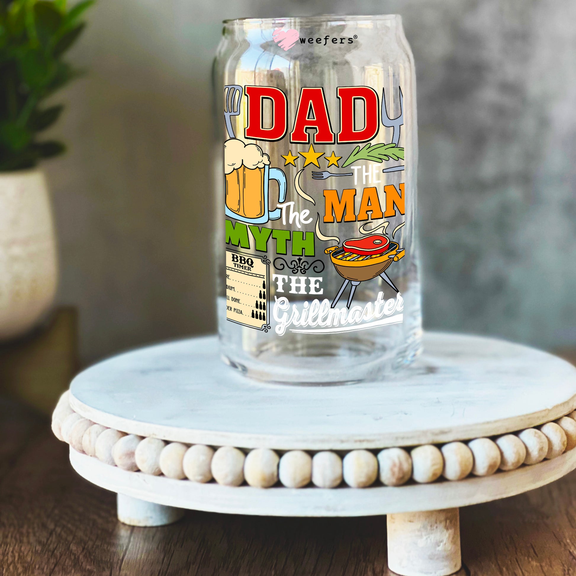 Dad the Man the Myth the Grillmaster White 16oz Libbey Glass Can UV DTF or Sublimation Decal Transfer - Weefers