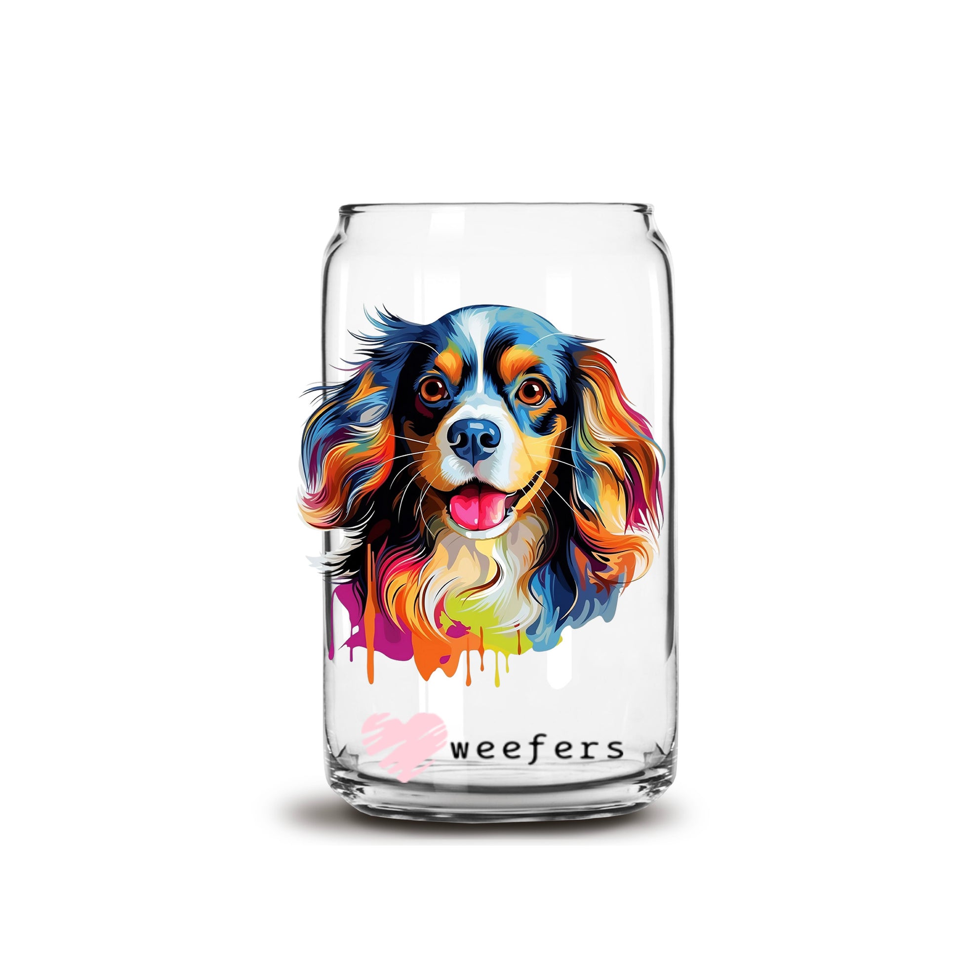 Cavalier King Charles Spaniel Colorful Watercolor 16oz Libbey Glass Can UV DTF or Sublimation Wrap - Decal - Weefers