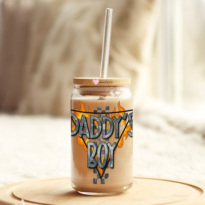 Daddy's Boy Flames 16oz Libbey Glass Can UV DTF or Sublimation  Decal - Transfer - Weefers