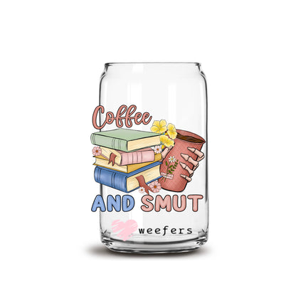 Coffee and Smut Book Lover 16oz Libbey Glass Can UV DTF or Sublimation Wrap - Decal - Weefers