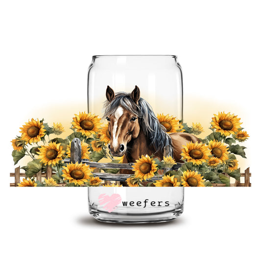 Horse Sunflowers 16oz Libbey Glass Can UV DTF or Sublimation Wrap - Transfer - Weefers