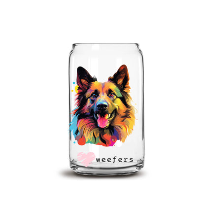 Belgian Tervuren Colorful Watercolor 16oz Libbey Glass Can UV DTF or Sublimation Wrap - Decal - Weefers