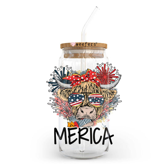 4th of July Highlander Cow America 20oz Libbey Glass Can, 34oz Hip Sip, 40oz Tumbler UV DTF or Sublimation Decal Transfer - Weefers