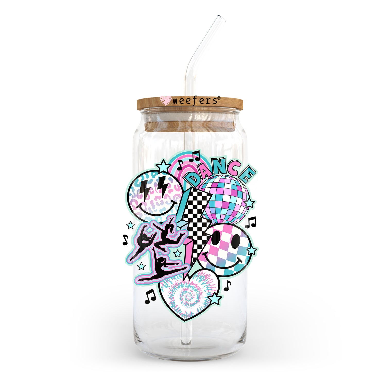 Retro Dance Smile Face 20oz Libbey Glass Can UV DTF or Sublimation Wrap - Decal Transfer - Weefers