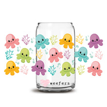 Load image into Gallery viewer, a glass jar filled with different colored octopus stickers
