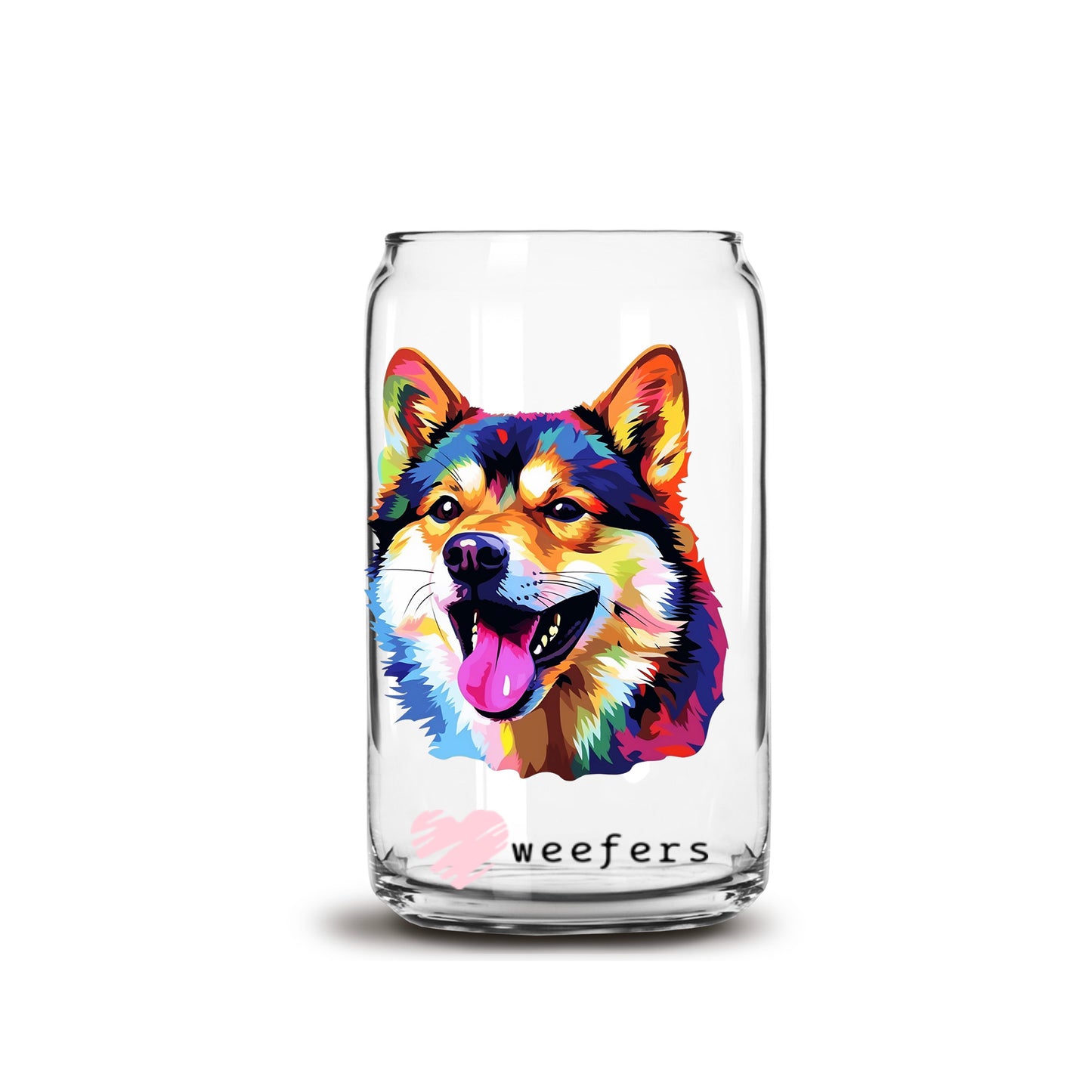 Shiba Inu Colorful Watercolor 16oz Libbey Glass Can UV DTF or Sublimation Wrap - Decal - Weefers