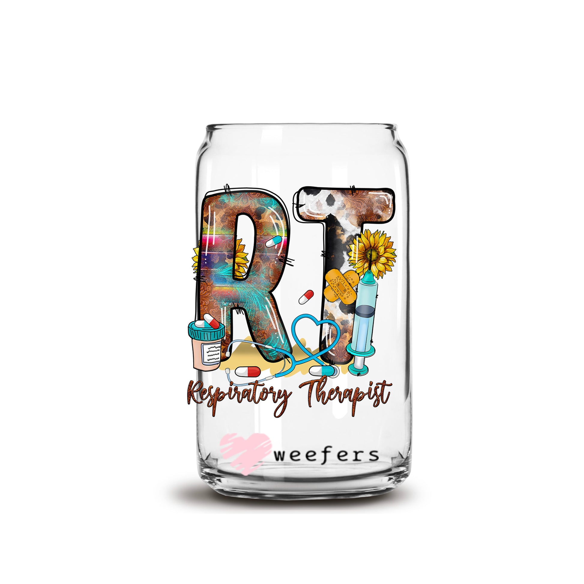 RT Respiratory Therapist 16oz Libbey Glass Can UV DTF or Sublimation Wrap - Decal Transfer - Weefers