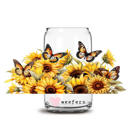 Sunflowers And Butterflies 16oz Libbey Glass Can UV DTF or Sublimation Wrap Decal Transfer - Weefers