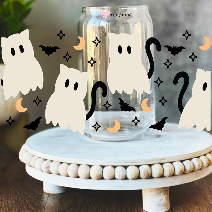 Ghost Cats 16oz Libbey Glass Can UV DTF or Sublimation Wrap Decal Transfer - Weefers