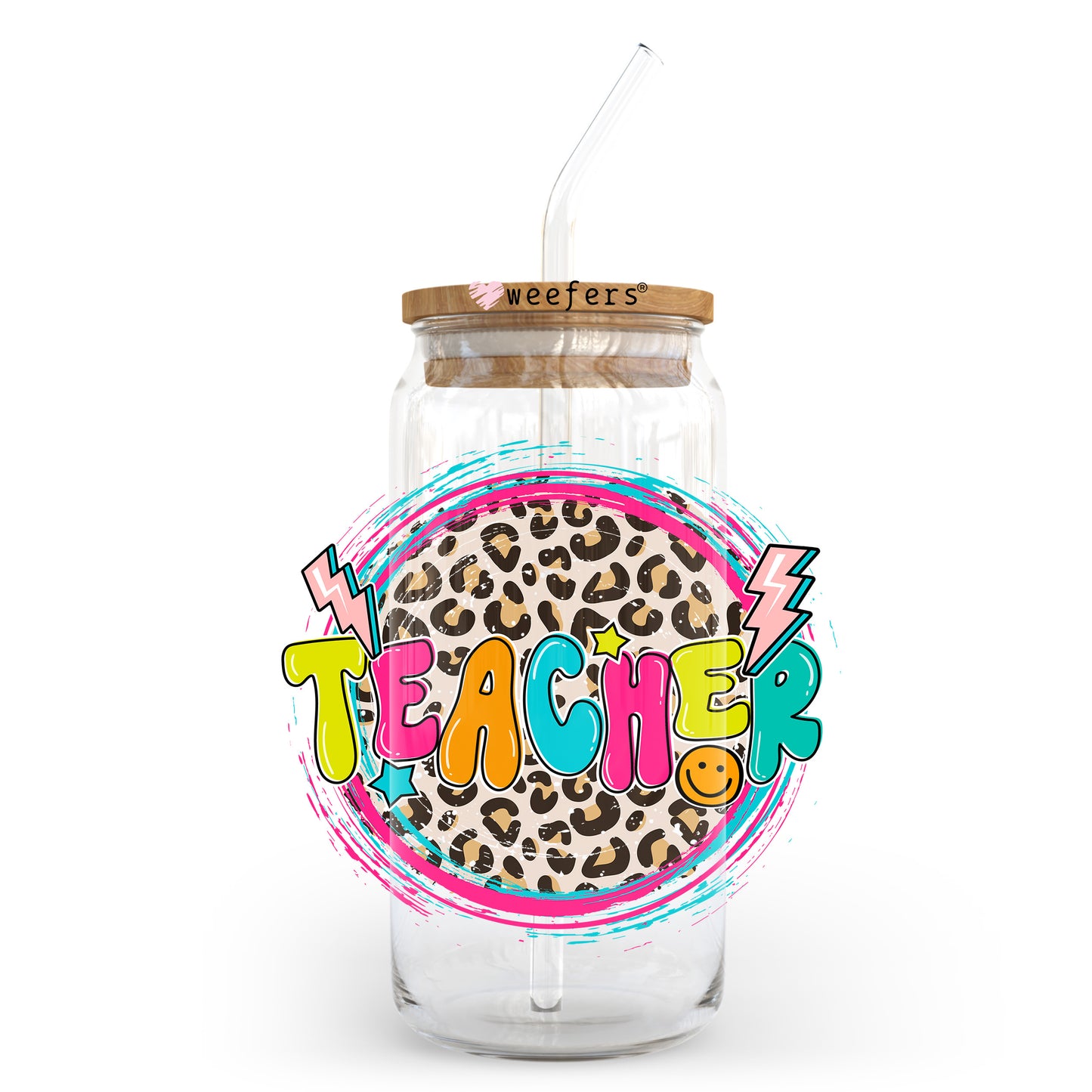 Teacher Leopard 20oz Libbey Glass Can UV DTF or Sublimation Decal Transfer - Weefers