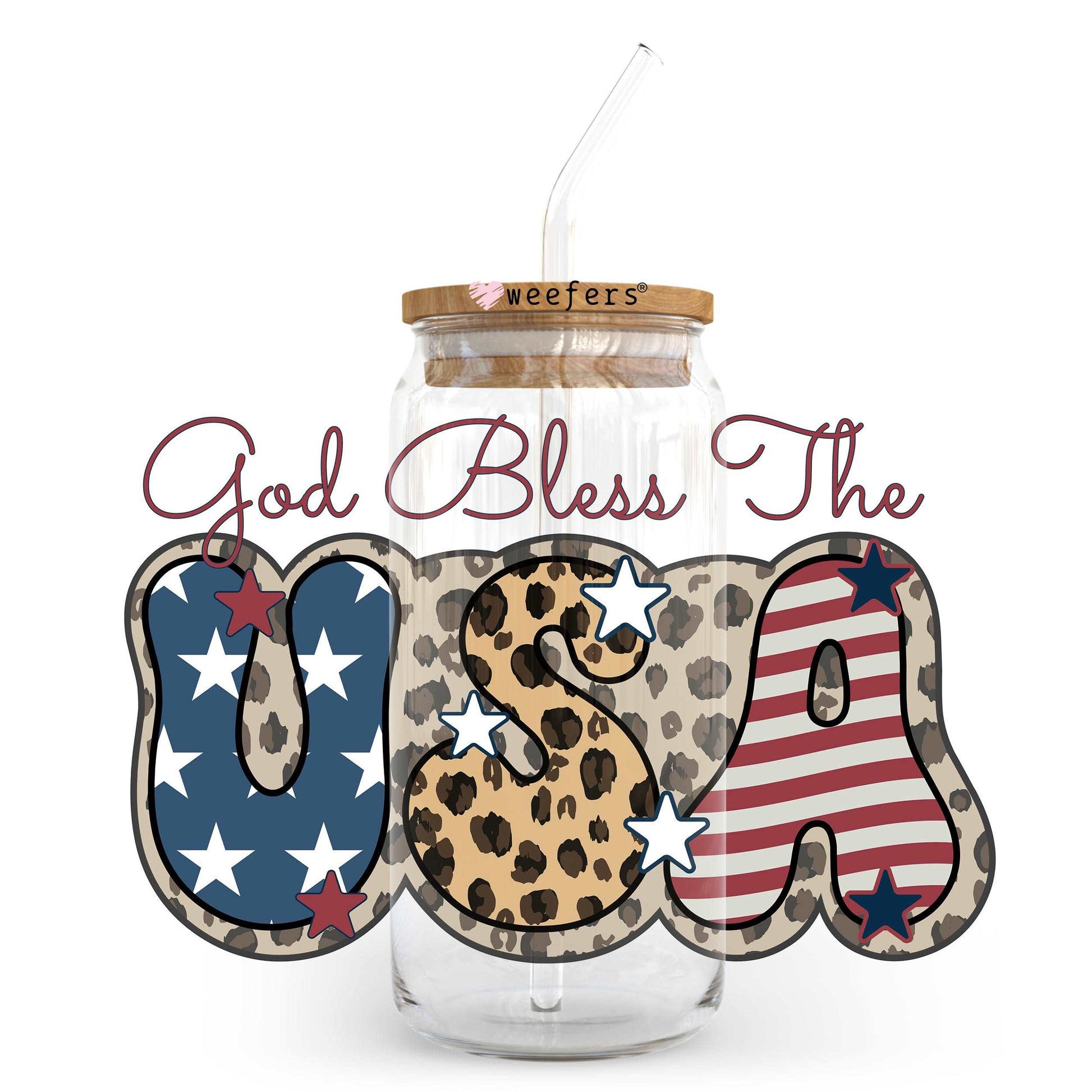 4th of July God Bless America 20oz Libbey Glass Can, 34oz Hip Sip, 40oz Tumbler UV DTF or Sublimation Decal Transfer - Weefers