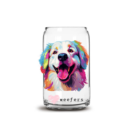 Great Pyrenees Colorful Watercolor 16oz Libbey Glass Can UV DTF or Sublimation Wrap - Decal - Weefers