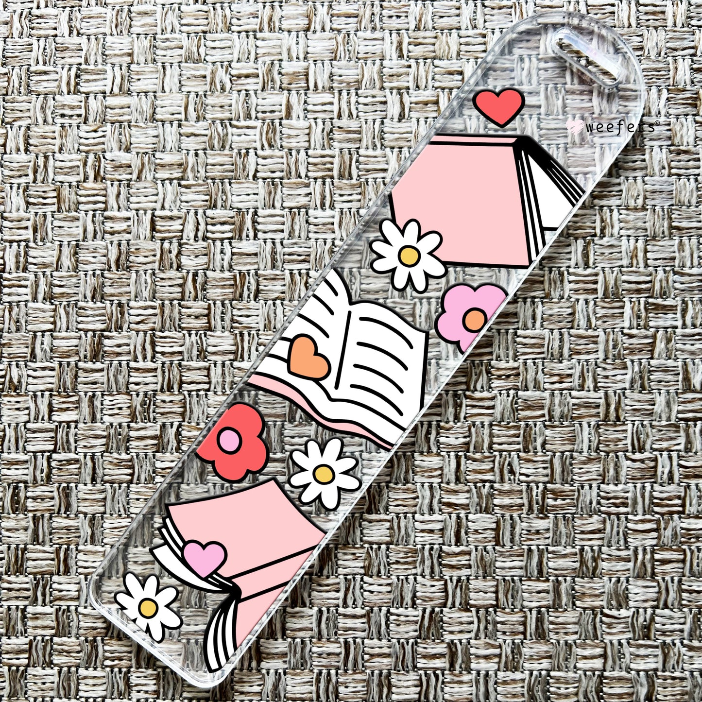 Cute Pink Books and Flowers Bookmark UV DTF Decal - Weefers