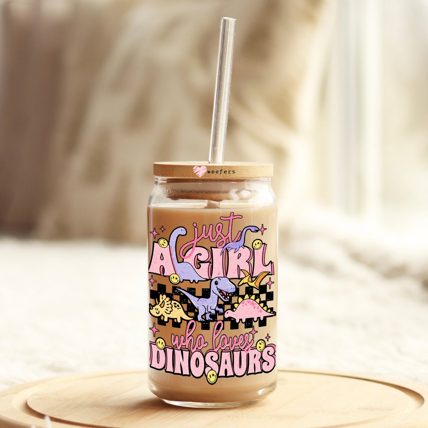 Just a Girl Who Loves Dinosaurs 16oz Libbey Glass Can UV DTF or Sublimation Wrap - Decal - Weefers