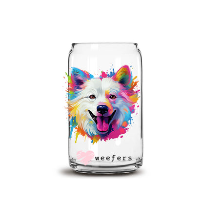 American Eskimo Colorful Watercolor 16oz Libbey Glass Can UV DTF or Sublimation Wrap - Decal - Weefers