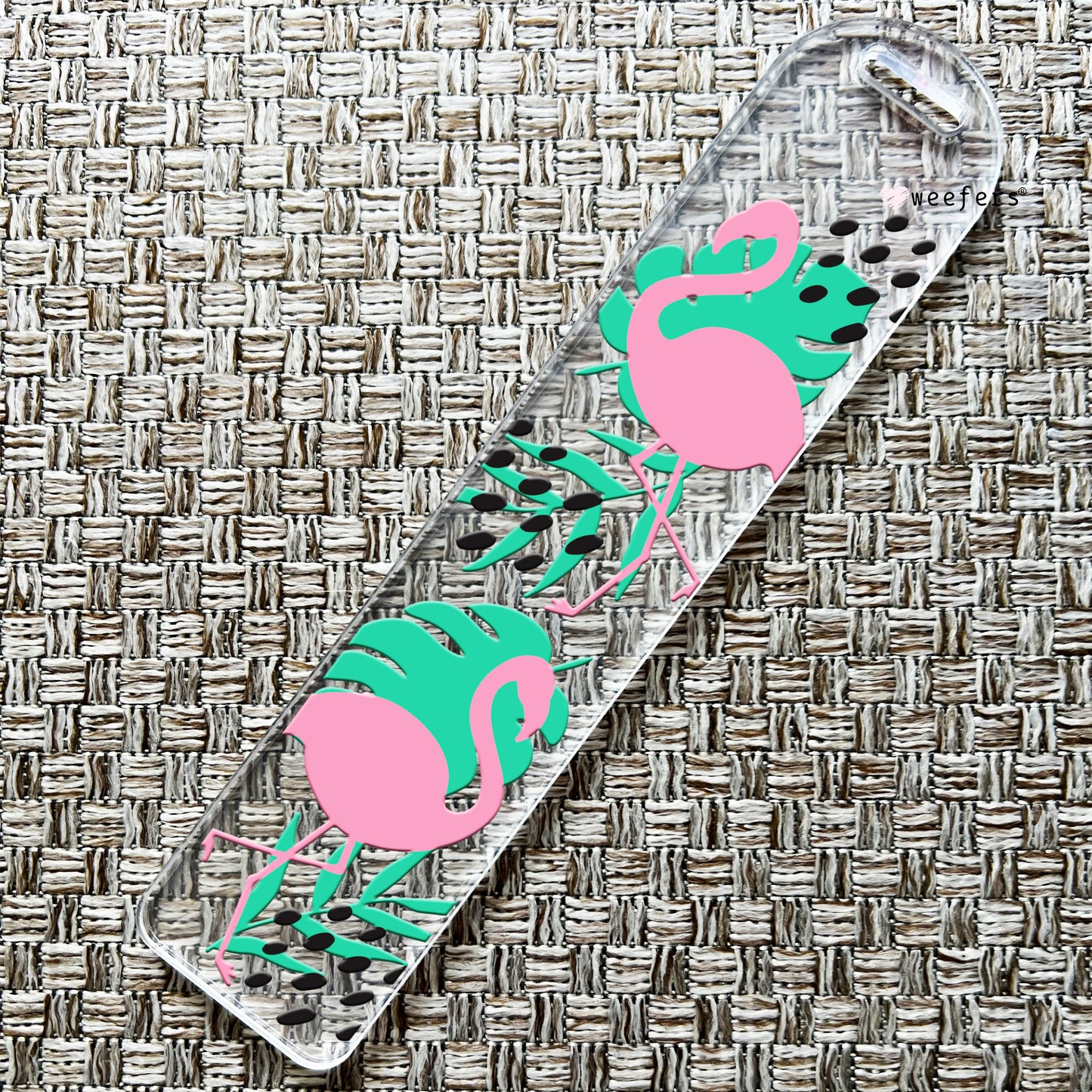 Pink Flamingo and Leaves Bookmark UV DTF Decal - Weefers