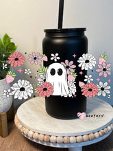 Load image into Gallery viewer, Ghost Flowers 16oz Libbey Glass Can UV DTF Full Decal Transfer - Weefers
