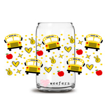 Load image into Gallery viewer, a glass jar with a school bus pattern on it
