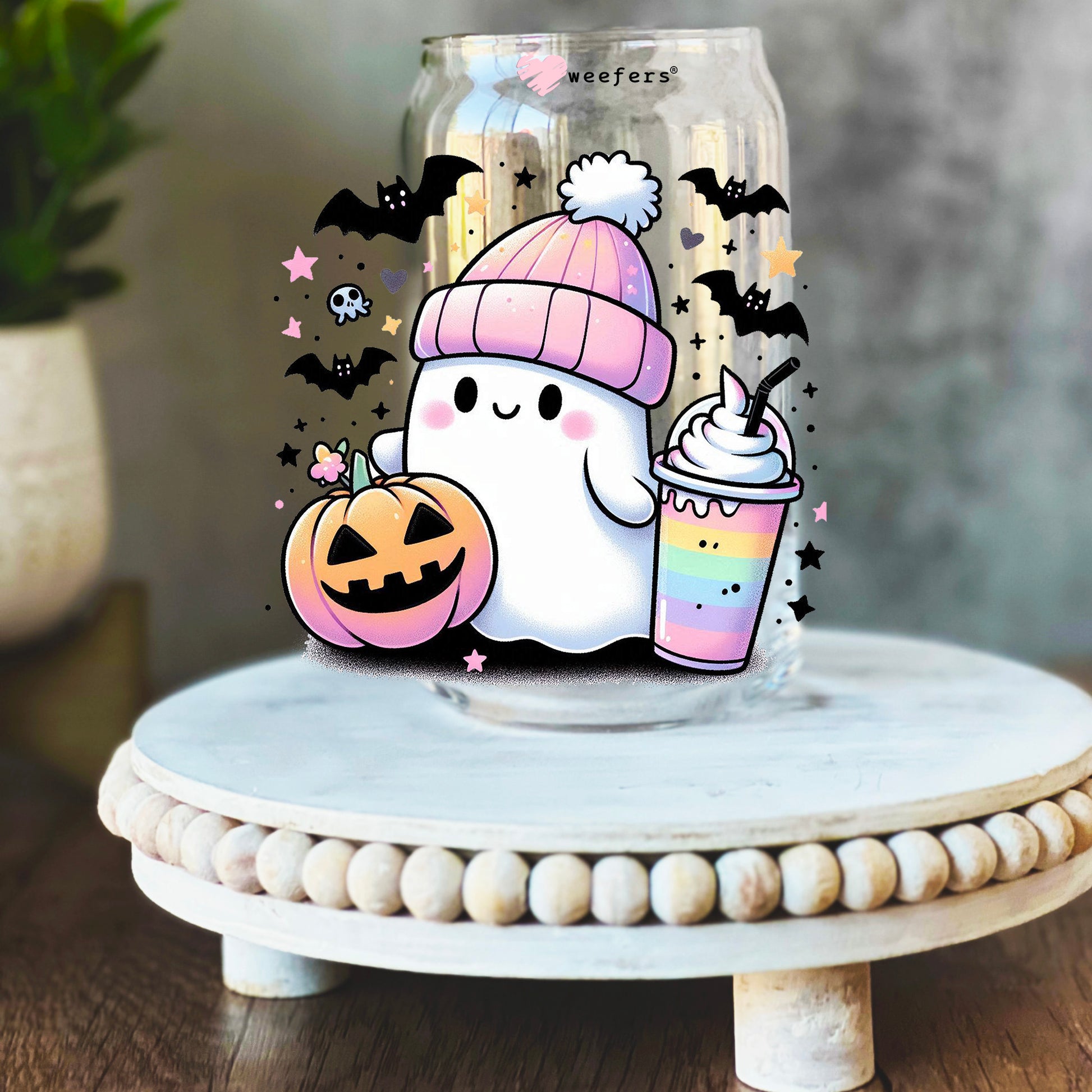 Ghost And Rainbow Coffee 16oz Libbey Glass Can UV DTF Decal Transfer - Weefers