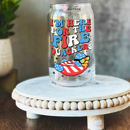 I'm Here for the Fire Quackers 4th of July 16oz Libbey Glass Can UV DTF or Sublimation Wrap Decal Transfer - Weefers