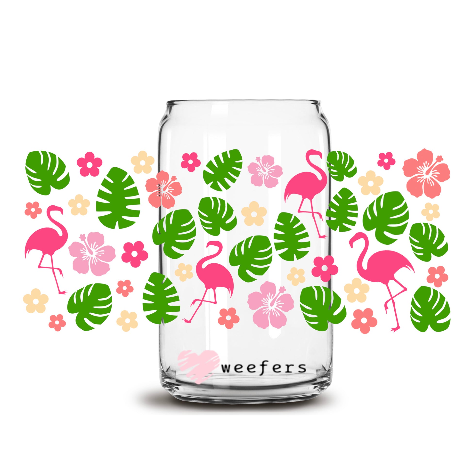 Tropical Flamingos  16oz Libbey Glass Can UV DTF or Sublimation Wrap - Transfer - Weefers