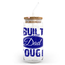 Load image into Gallery viewer, a glass jar with a straw in it that says built dad dug
