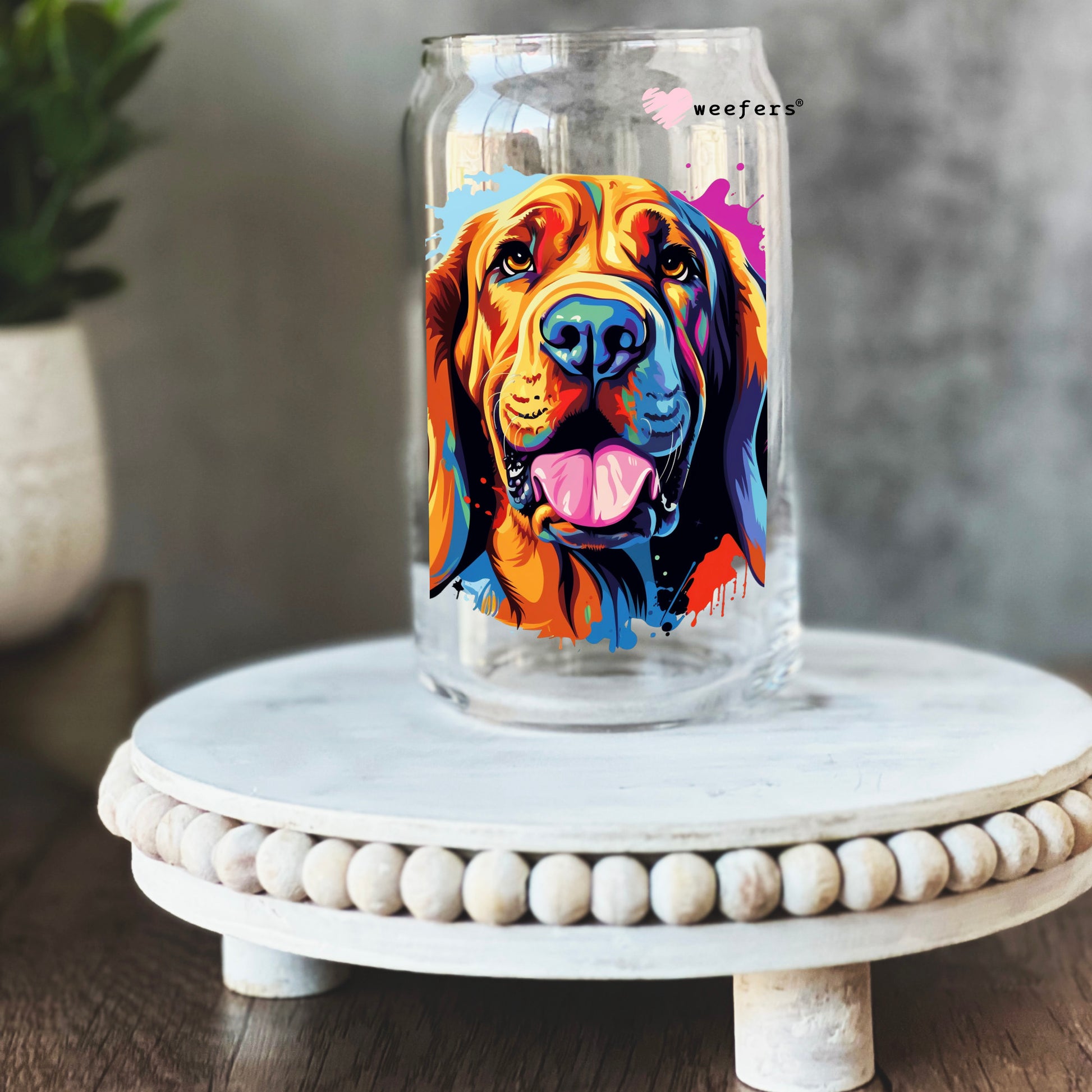 Bloodhound Colorful Watercolor 16oz Libbey Glass Can UV DTF or Sublimation Wrap - Decal - Weefers