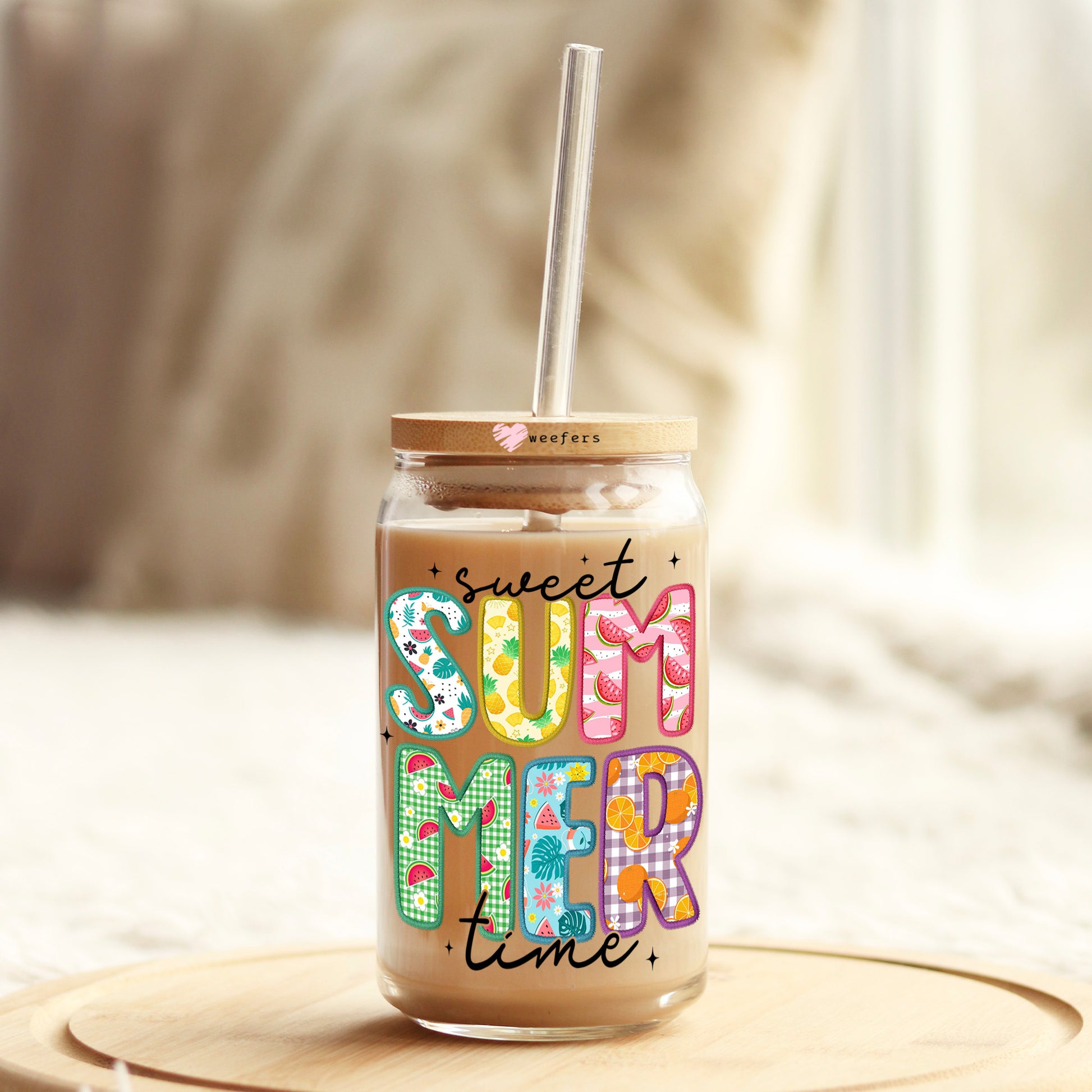 Sweet Summer Time Colorful 16oz Libbey Glass Can UV DTF or Sublimation Wrap - Transfer - Weefers