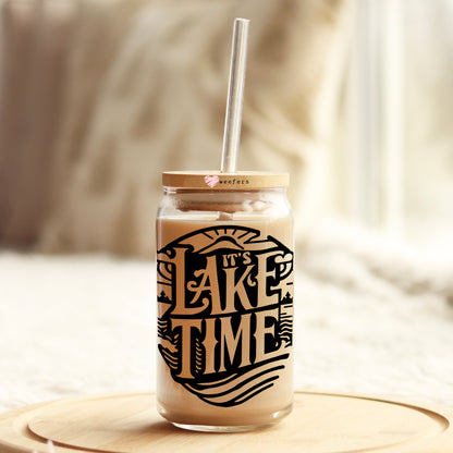 Lake Time Black 16oz Libbey Glass Can UV DTF or Sublimation Wrap Decal Transfer - Weefers