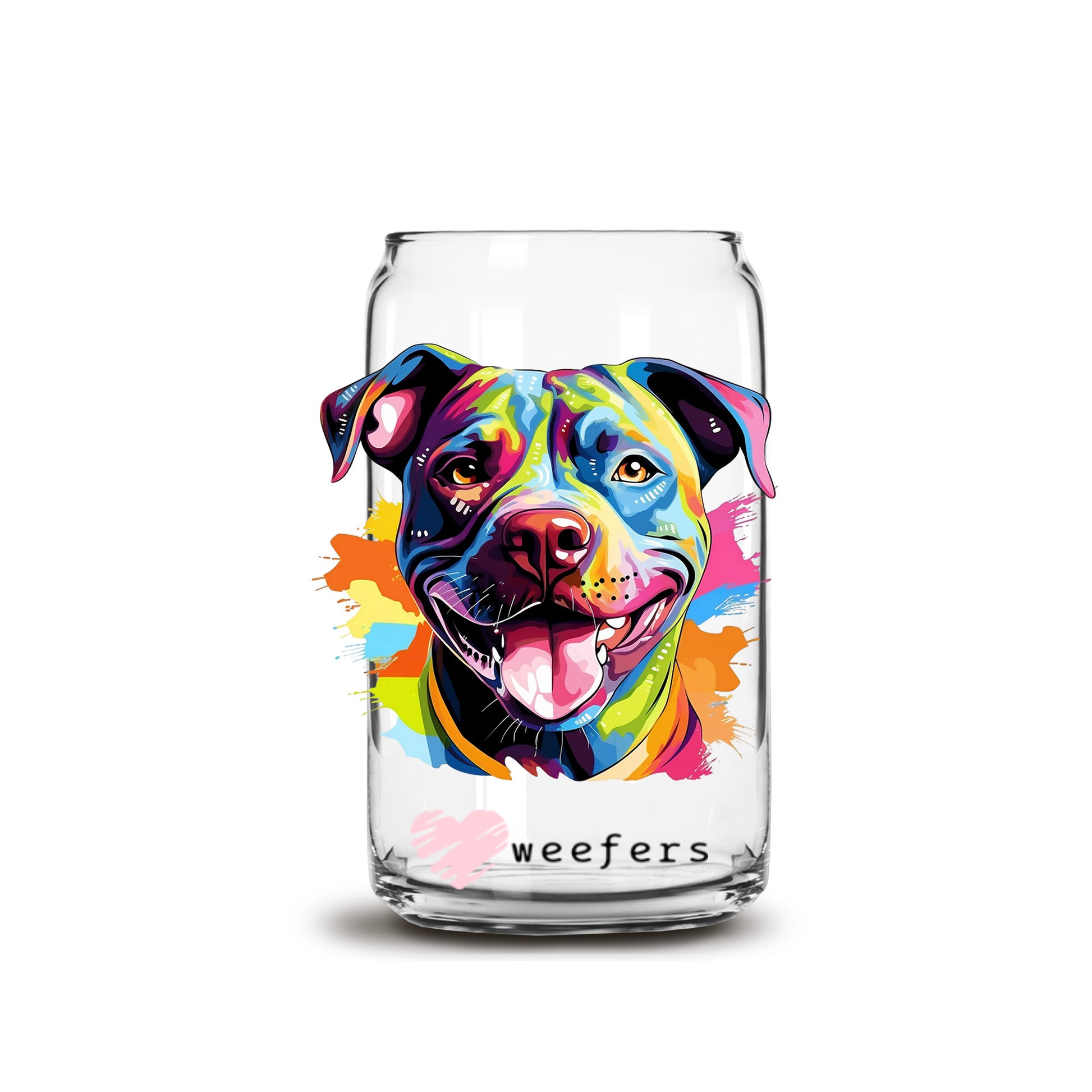 Staffordshire Bull Terrier Colorful Watercolor 16oz Libbey Glass Can UV DTF or Sublimation Wrap - Decal - Weefers