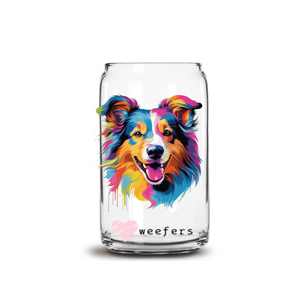 Shetland Sheepdog Colorful Watercolor 16oz Libbey Glass Can UV DTF or Sublimation Wrap - Decal - Weefers