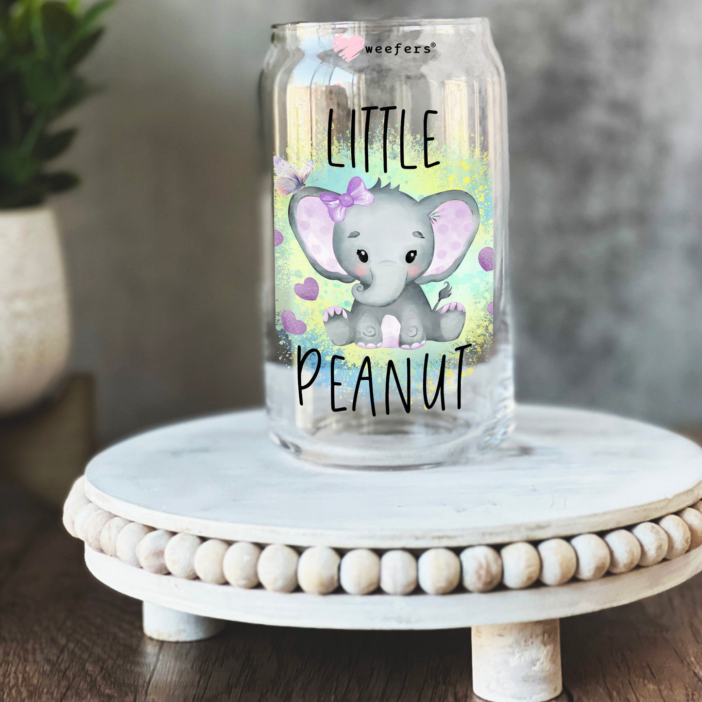 Little Peanut Elephant 16oz Libbey Glass Can UV DTF or Sublimation Wrap - Decal Transfer - Weefers