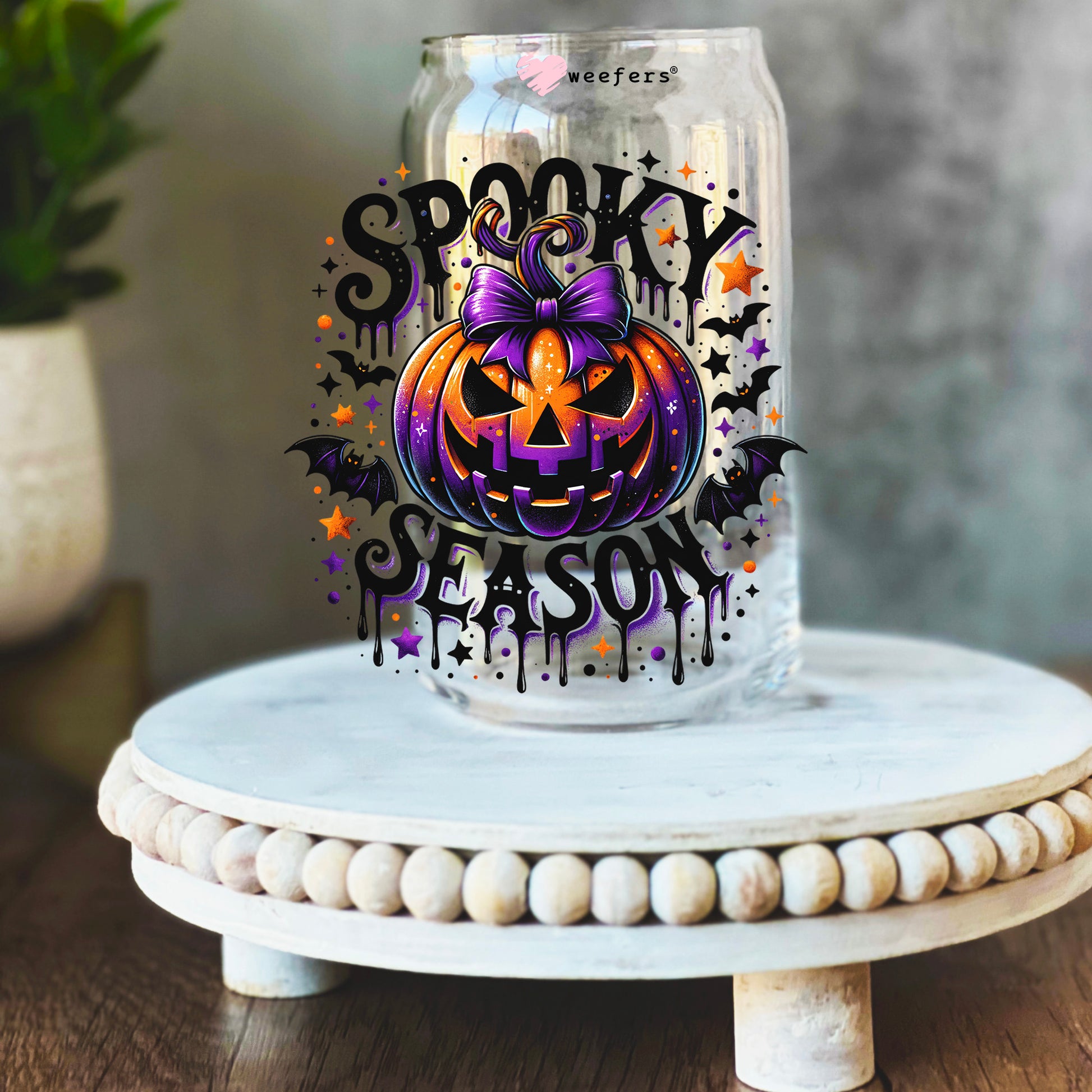 Spooky Season Scary Pumpkin 16oz Libbey Glass Can UV DTF Decal Transfer - Weefers