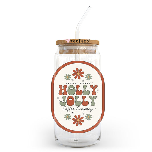 Freshly Brewed Holly Jolly Coffee Company Red Outline 20oz Libbey Glass Can, 34oz Hip Sip, 40oz Tumbler, 24oz Cold Cup UV DTF or Sublimation Decal Transfer - Weefers