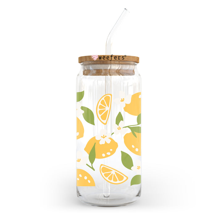 a glass jar with a straw and lemons on it