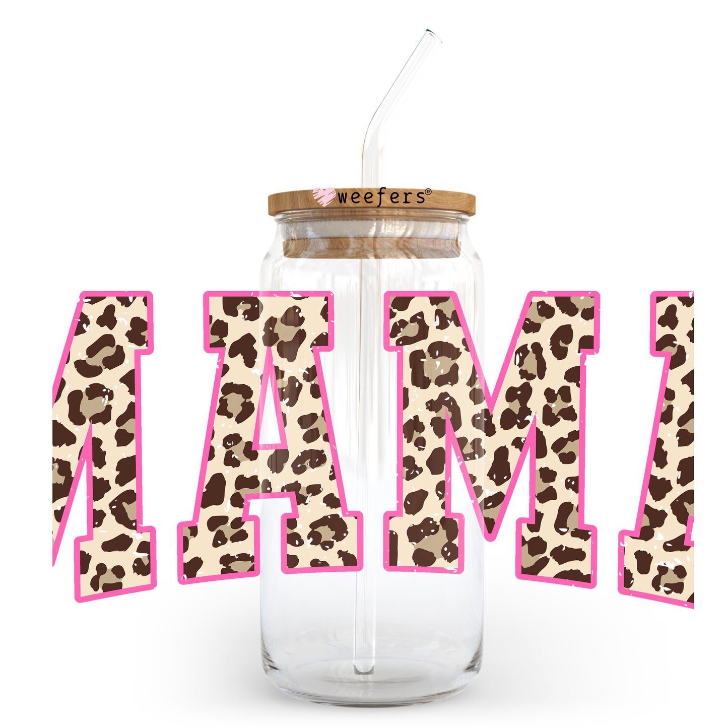 Mama Leopard Beige and Pink 20oz Libbey Glass Can, 34oz Hip Sip UV DTF or Sublimation Decal Transfer - Weefers