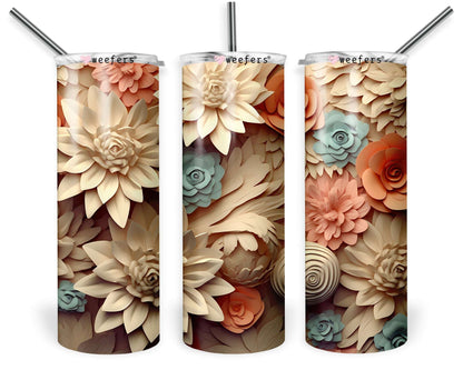 20oz Skinny Tumbler Wrap - 3D Cream and Blue and Coral - Weefers