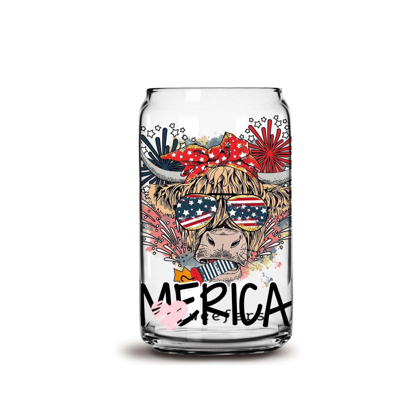 4th of July America Highlander 16oz Libbey Glass Can UV DTF or Sublimation Wrap - Decal - Weefers