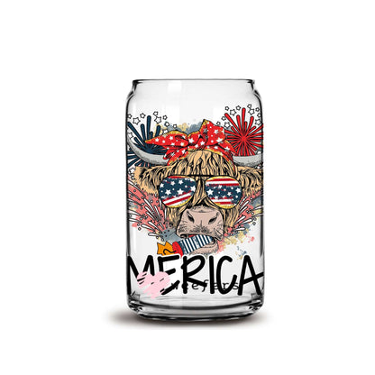 4th of July America Highlander 16oz Libbey Glass Can UV DTF or Sublimation Wrap - Decal - Weefers