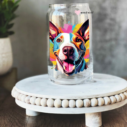 Bull Terrier Colorful Watercolor 16oz Libbey Glass Can UV DTF or Sublimation Wrap - Decal - Weefers